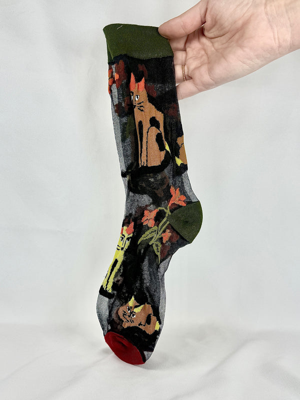 Media Transparente Gato Bosque Puntera Roja