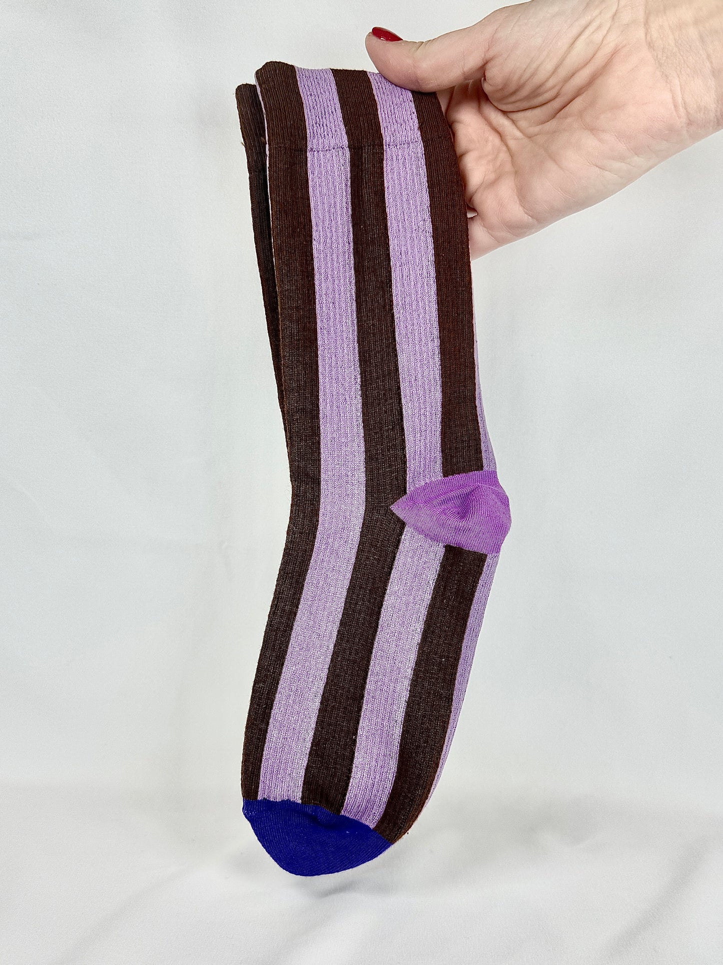 Calcetines Mujer Rayas Morado y Marrón Puntera Morada