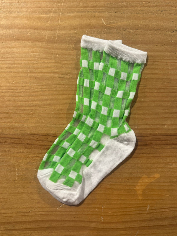 Calcetín Media Transparente Infantil Cuadros Blanco y Verde