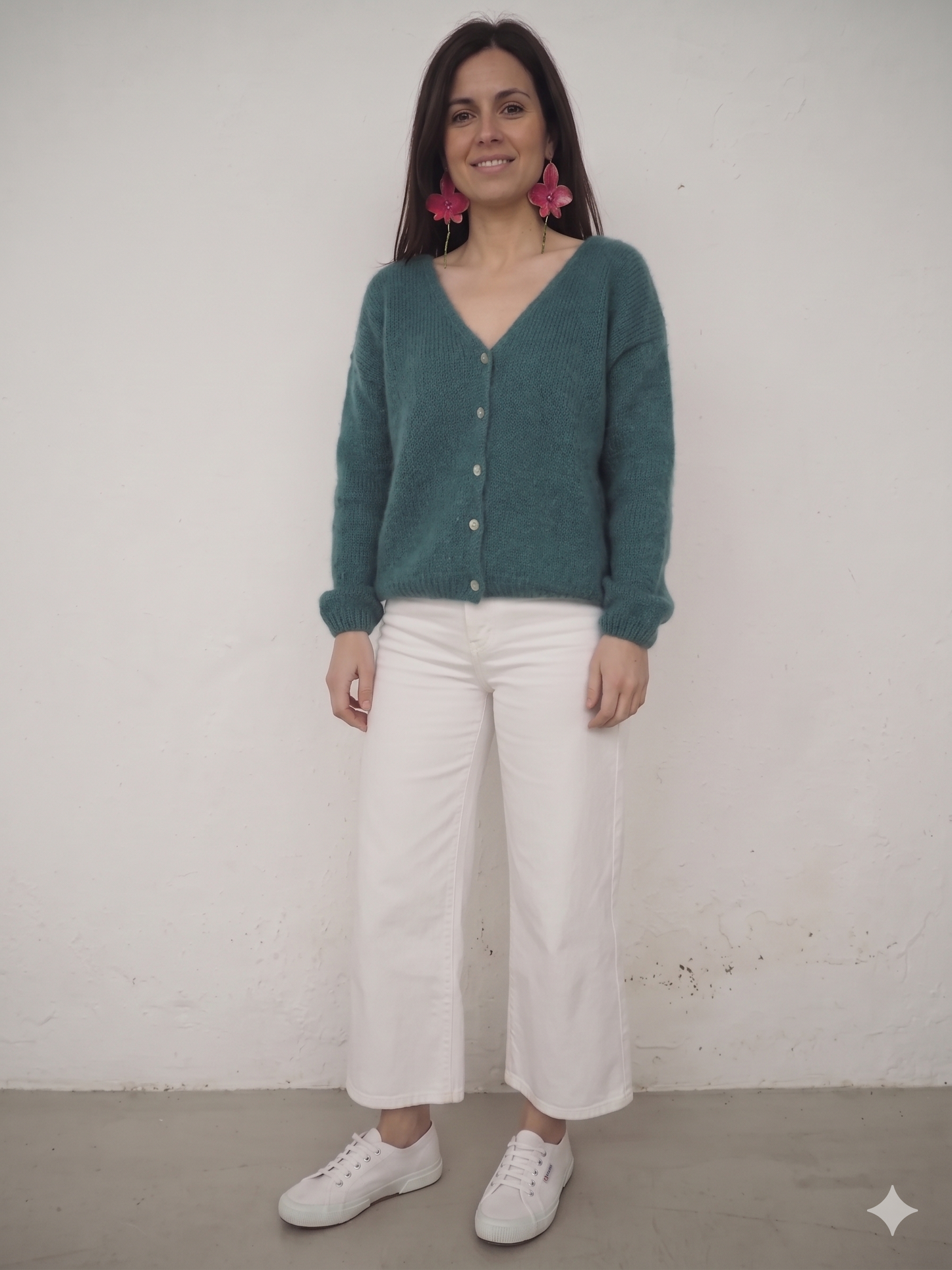 Chaqueta Lana Punto Mohair Verde Azulado