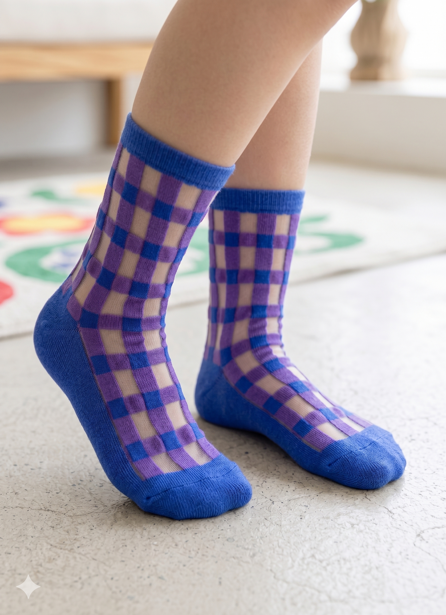 Kids' Sheer Socks Blue and Purple Plaid