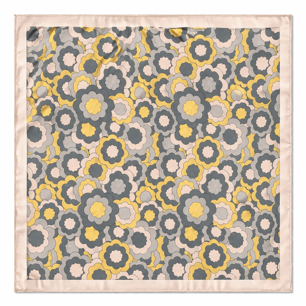 Pañuelo Nubes Flores Marrones Rosa y Amarillo