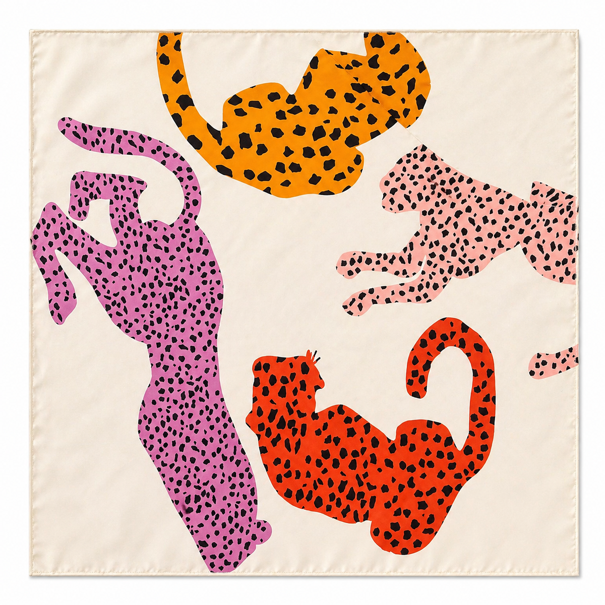 Pañuelo Blanco con Leopardo Naranja Rojo Rosa
