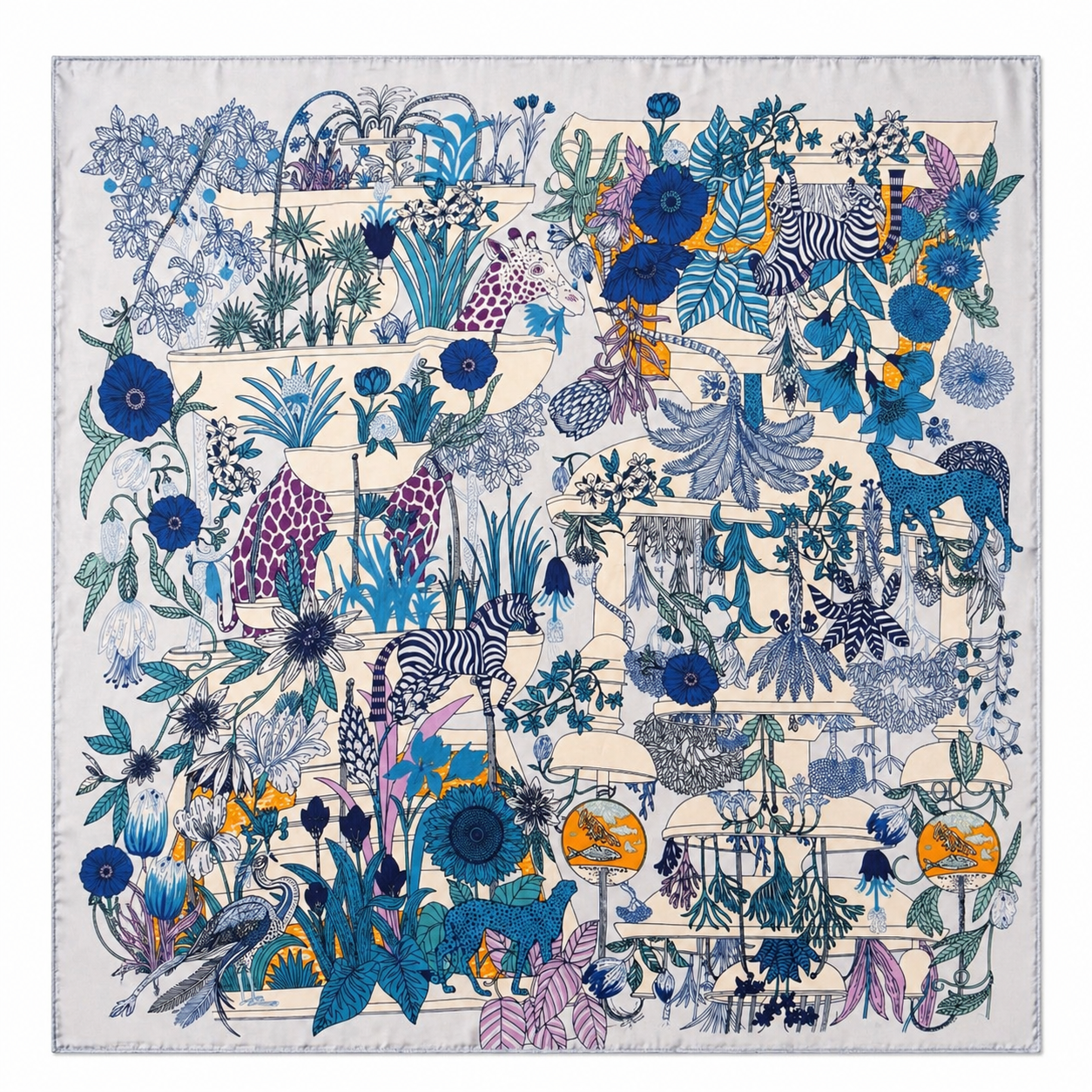 Pañuelo Azul Animales y Edificios