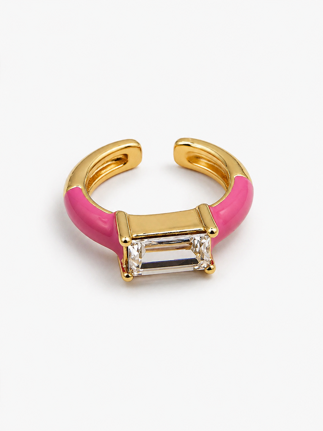 Adjustable Ring with Rectangular Pink Stone