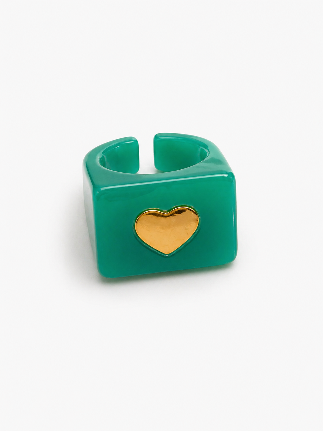 Anillo Resina Verde Parchis con Corazón Dorado