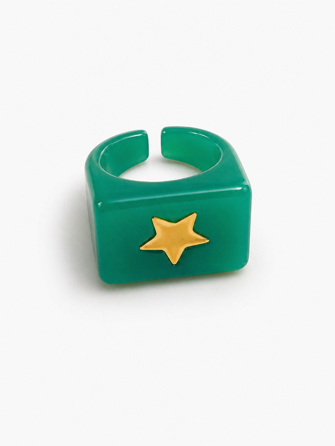 Parchis Green Resin Ring with Gold Star