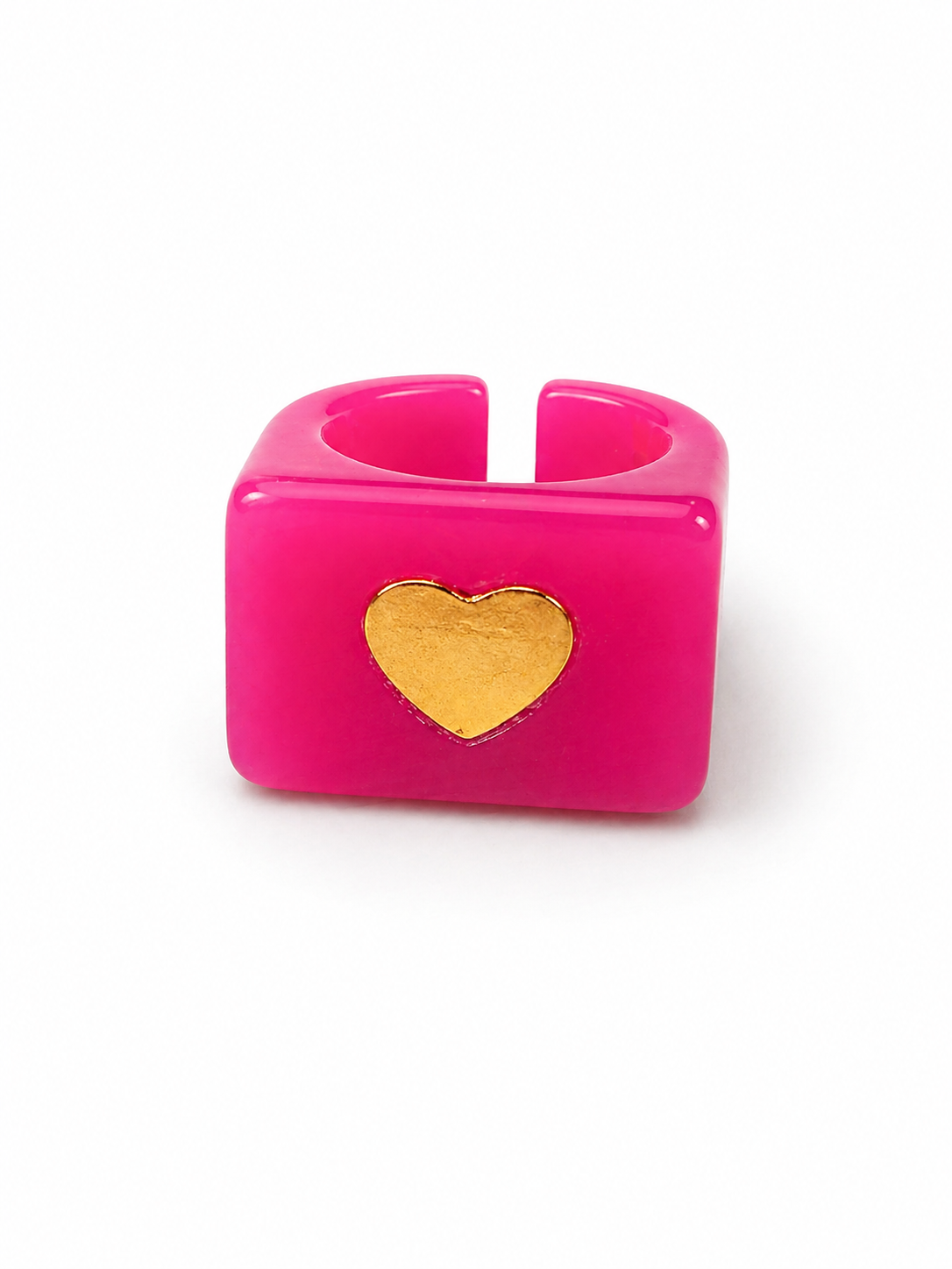 Anillo Resina Fucsia con Corazón Dorado