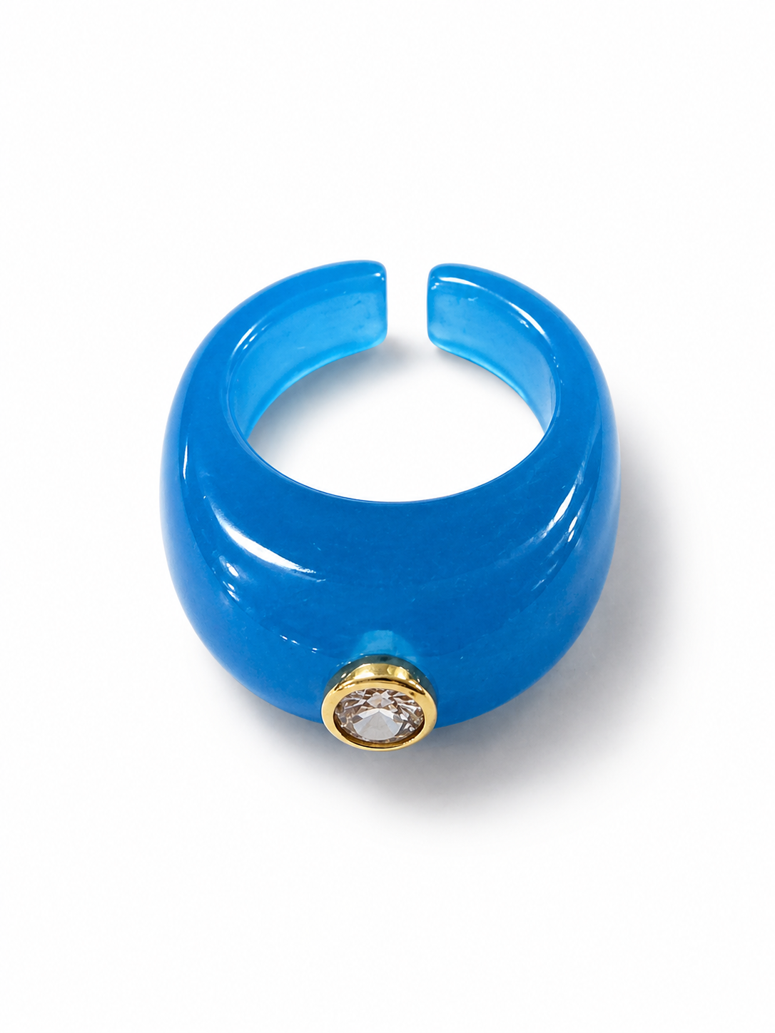 Anillo Resina Turqueda Transparentoso con Brillante en Medio