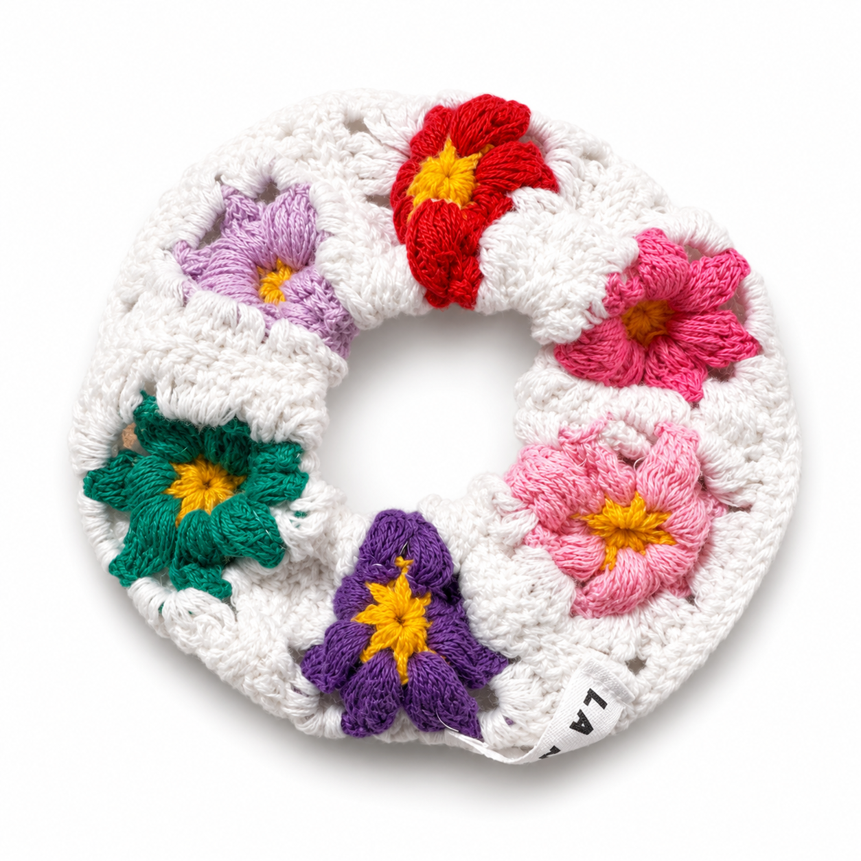 Coletero Ganchillo Blanco Flores Multicolor