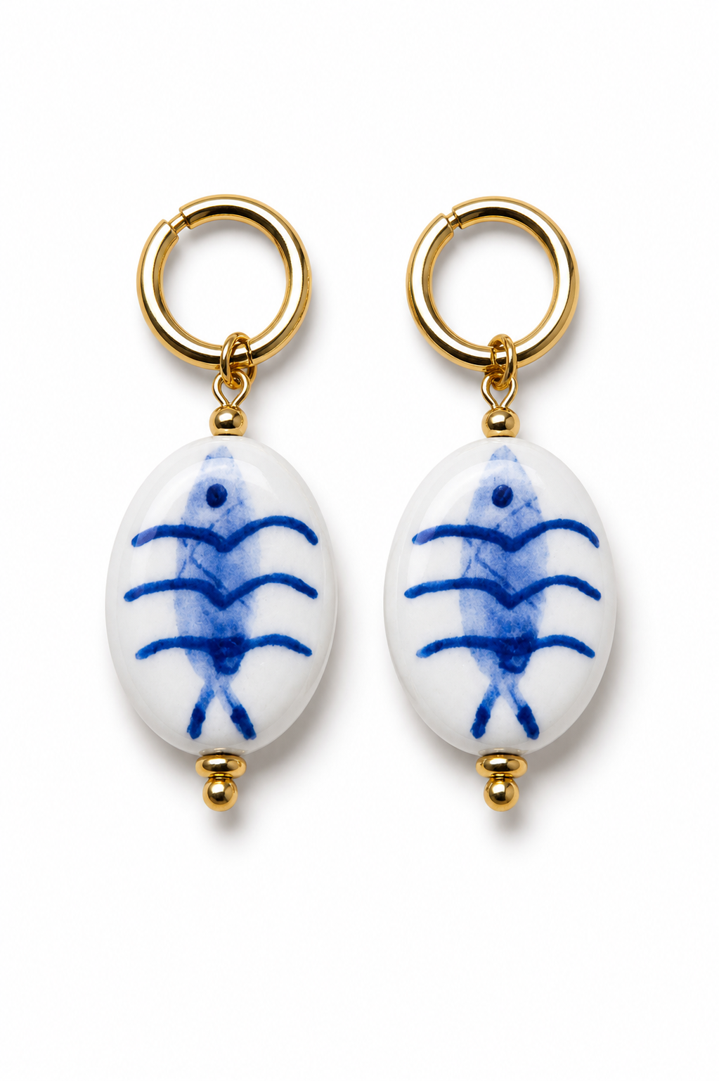 Pendientes Pez Cerámica Blanco con Azul