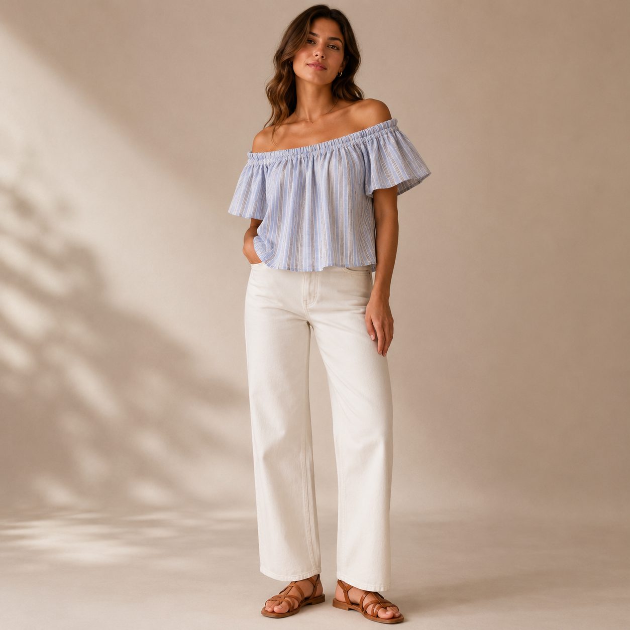 Blusa Lino Rayas Volante
