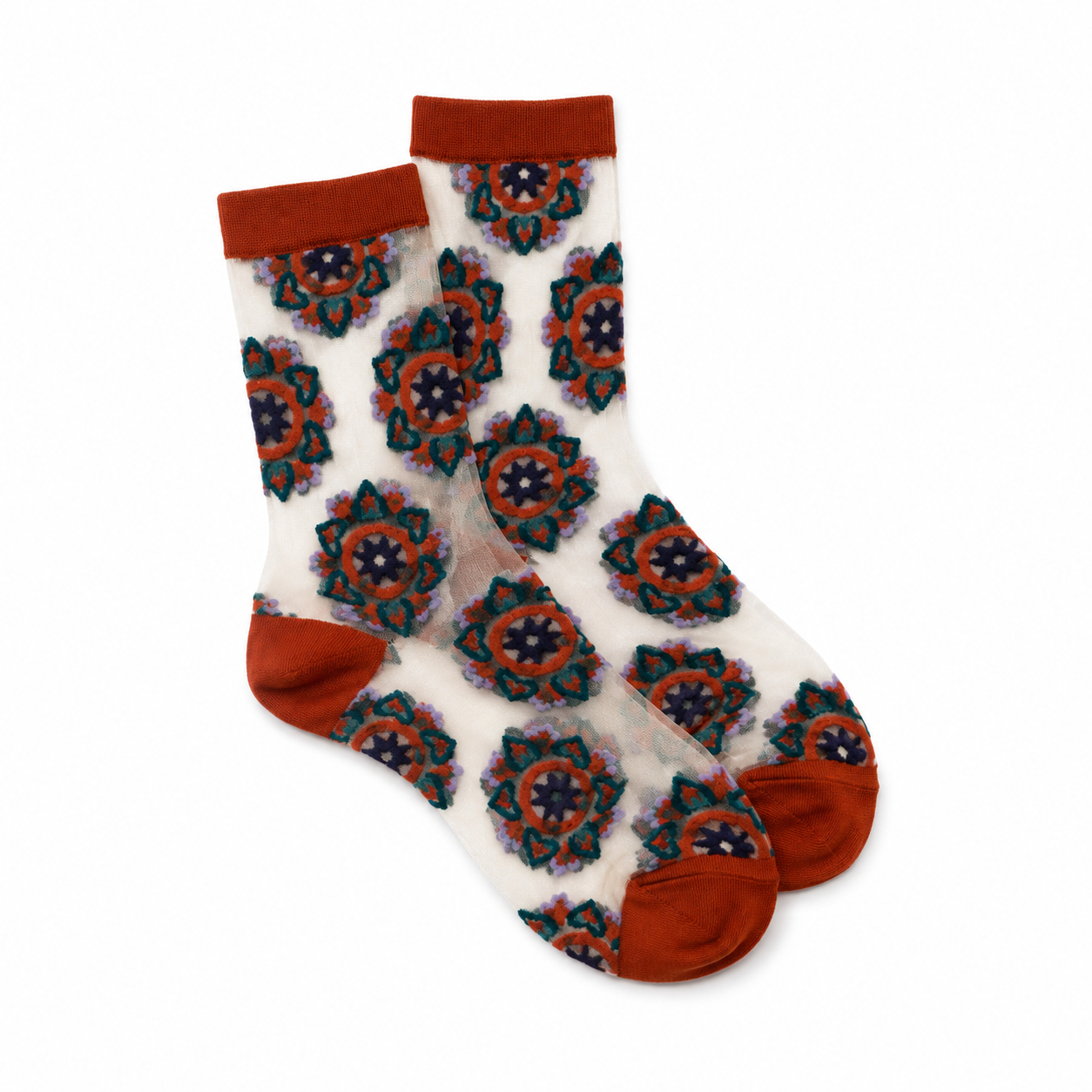 Calcetines Medias Transparentes Mandalas Marrones