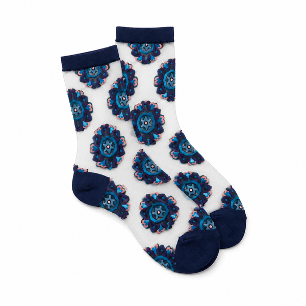 Calcetines Medias Transparentes Mandalas Azules
