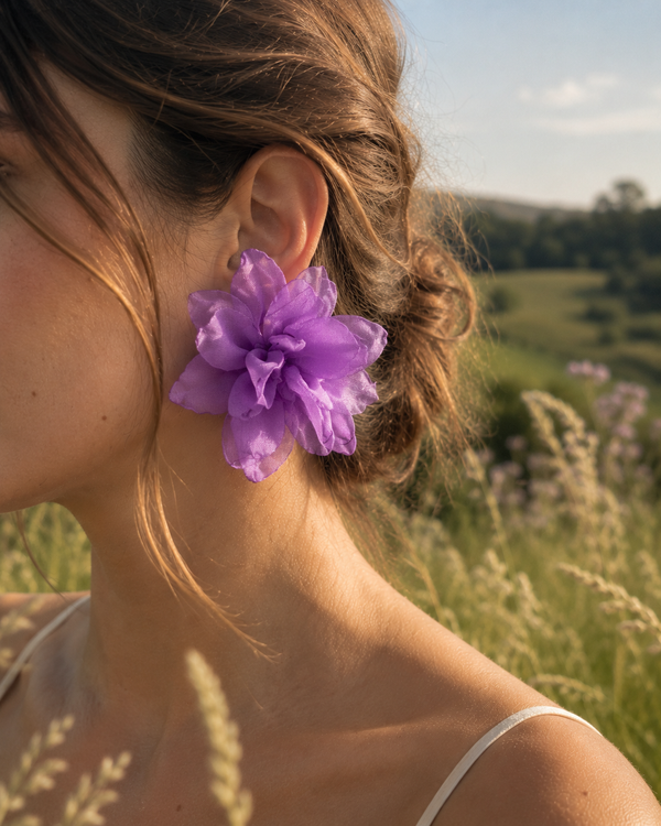 Pendientes Flor Tela Morada