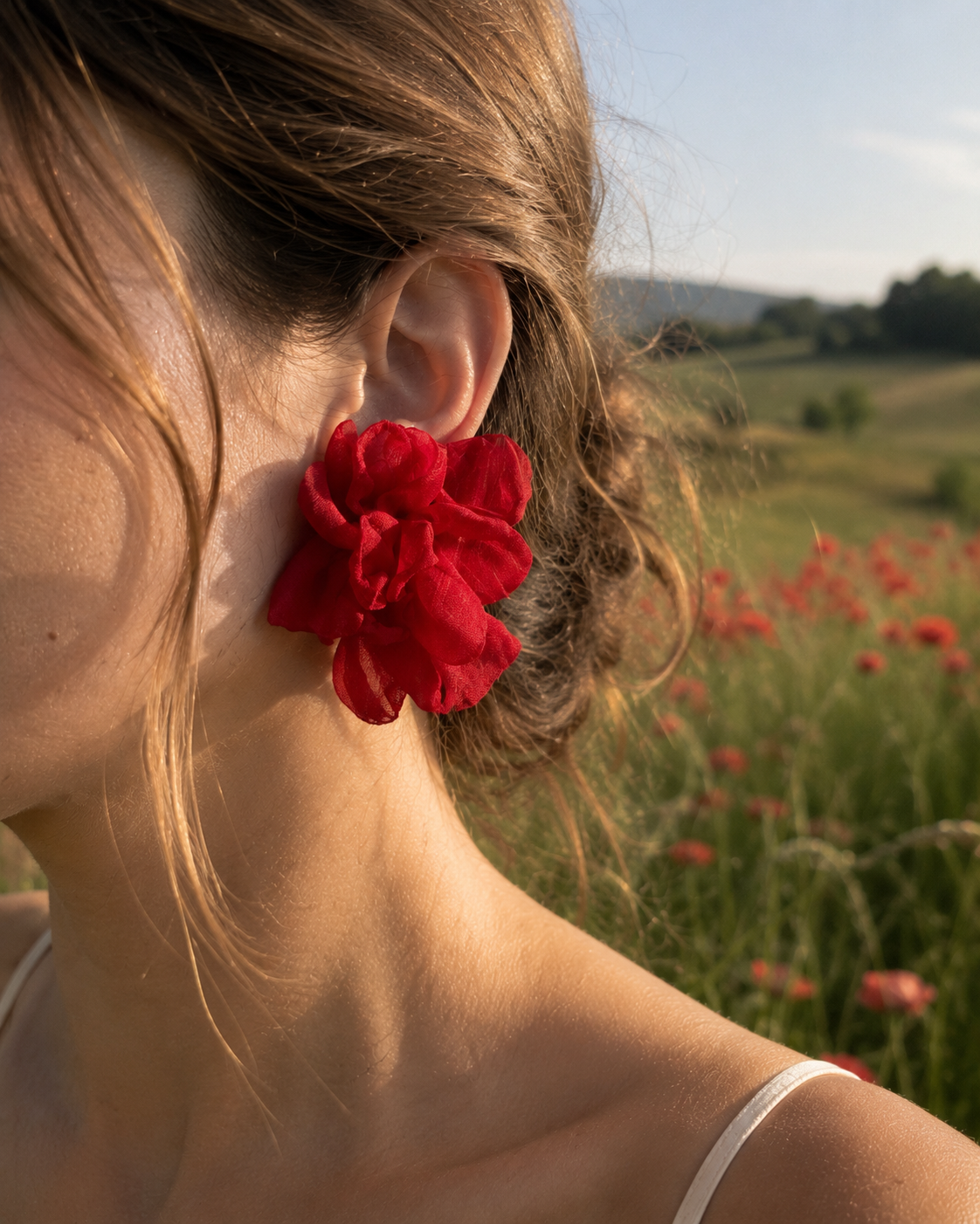 Pendientes Flor Tela Rojo