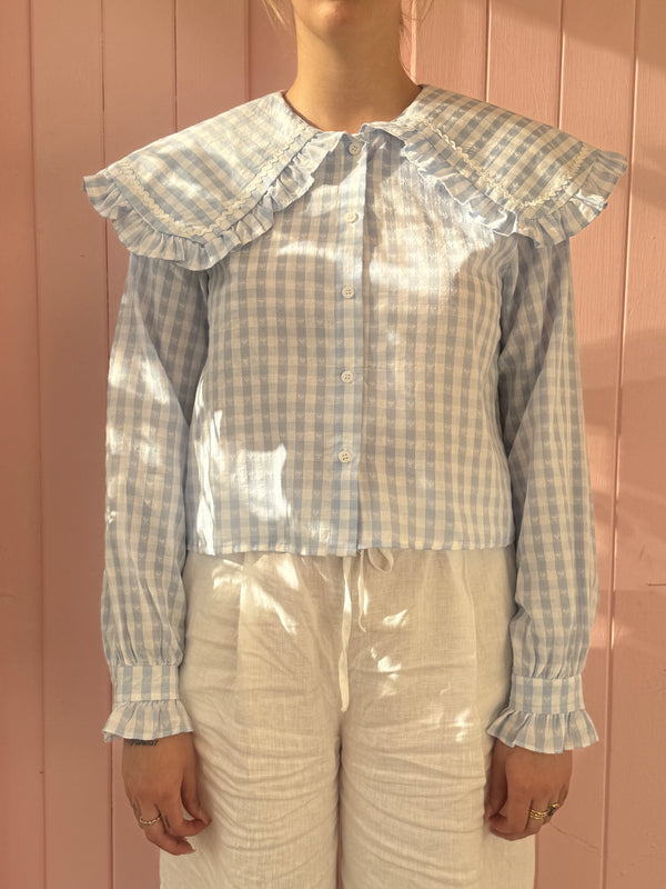 Blusa Cuello Bebé Vichy Azul Clarito