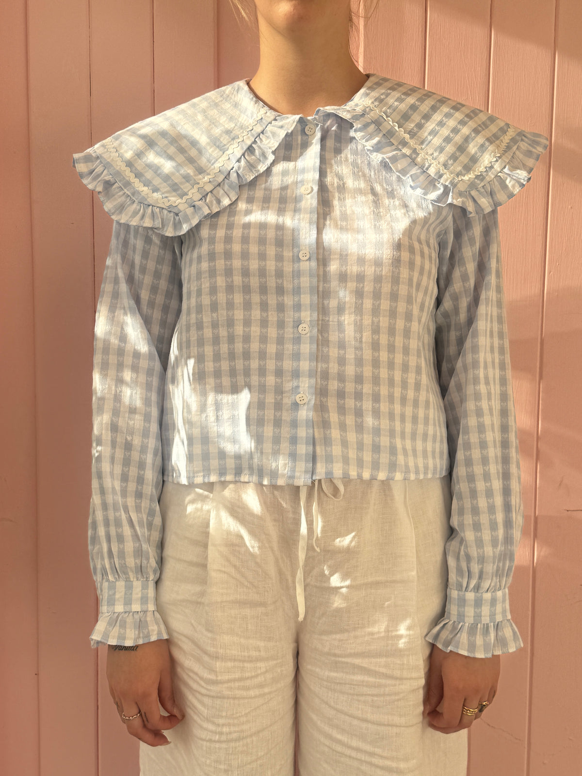 Blusa Cuello Bebé Vichy Azul Clarito