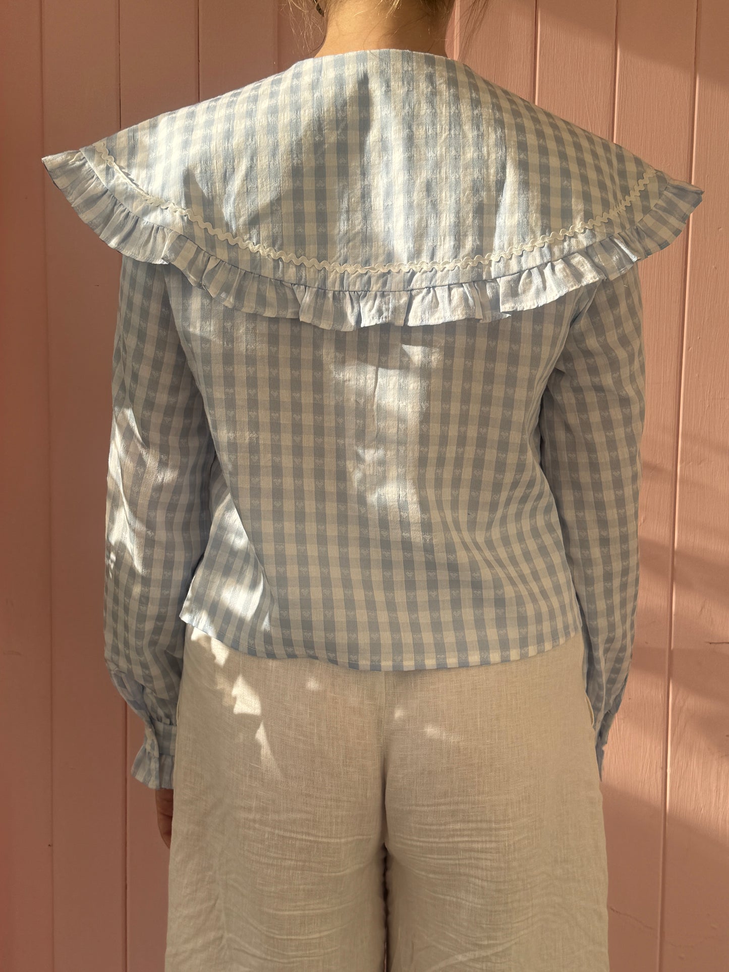 Blusa Cuello Bebé Vichy Azul Clarito