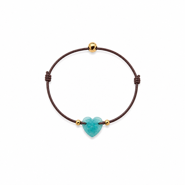 Pulsera Elástica Marrón Corazón Turquesa