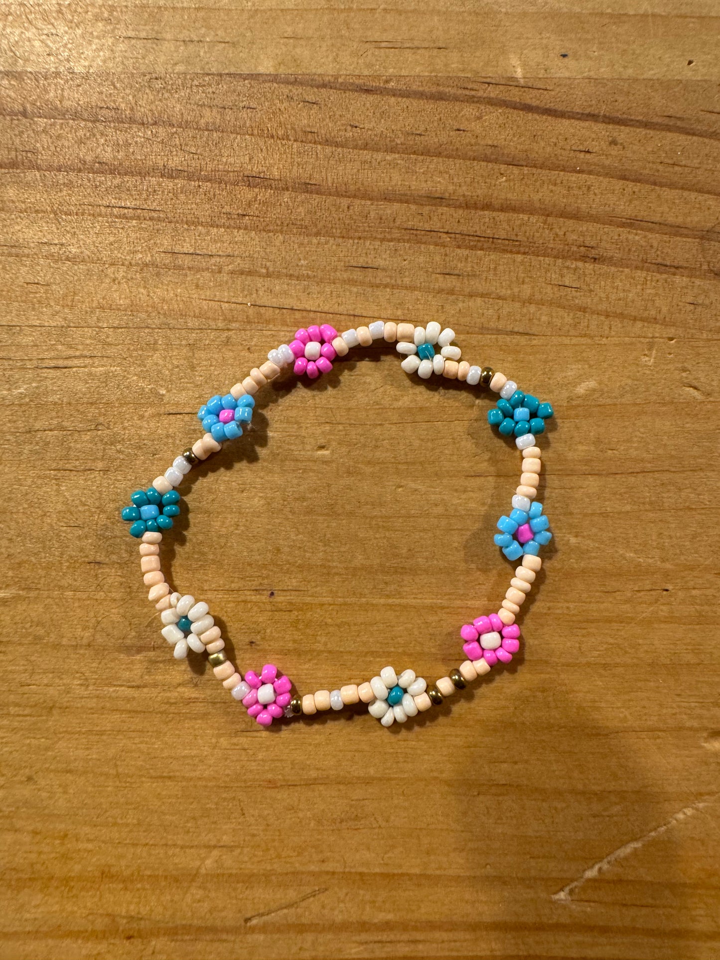 Pulsera Cuentas Bolitas Rosa Flores Margaritas Azul Rosa