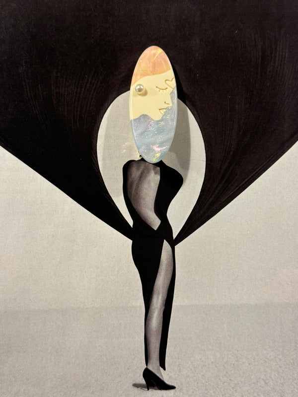 Horquilla Pasador Estilo Nacarado con Cara con Rosa y Azul