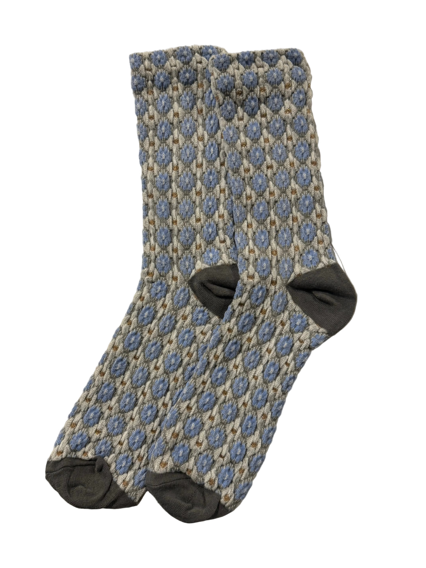 Calcetines Mujer Flores Fruncidas Azules Fondo Blanco