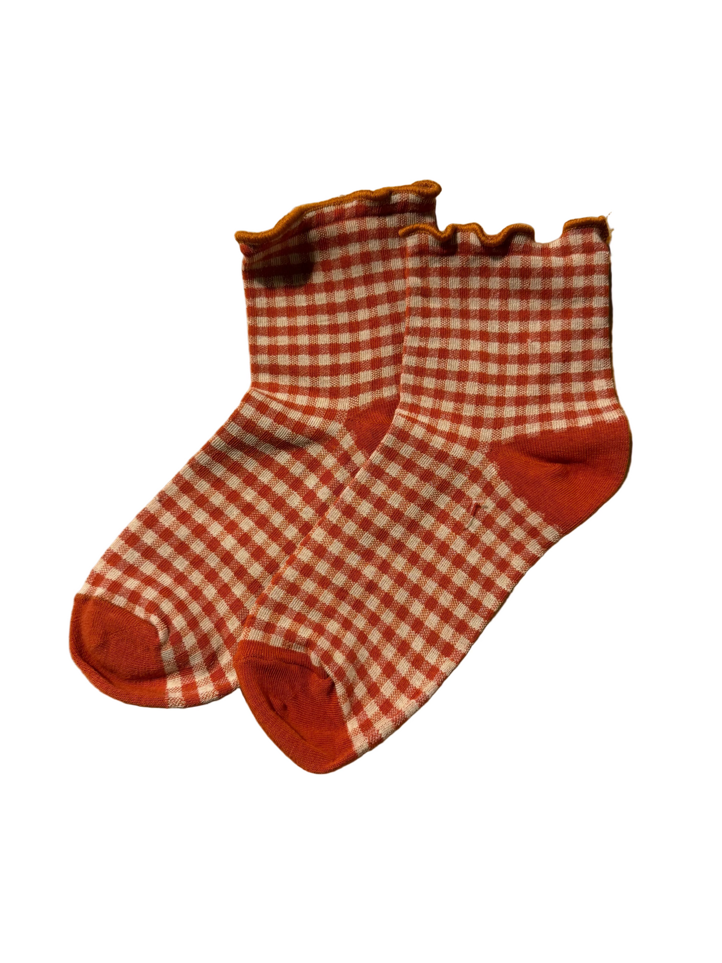 Calcetines Mujer Vichy Cortos con Volante Naranja