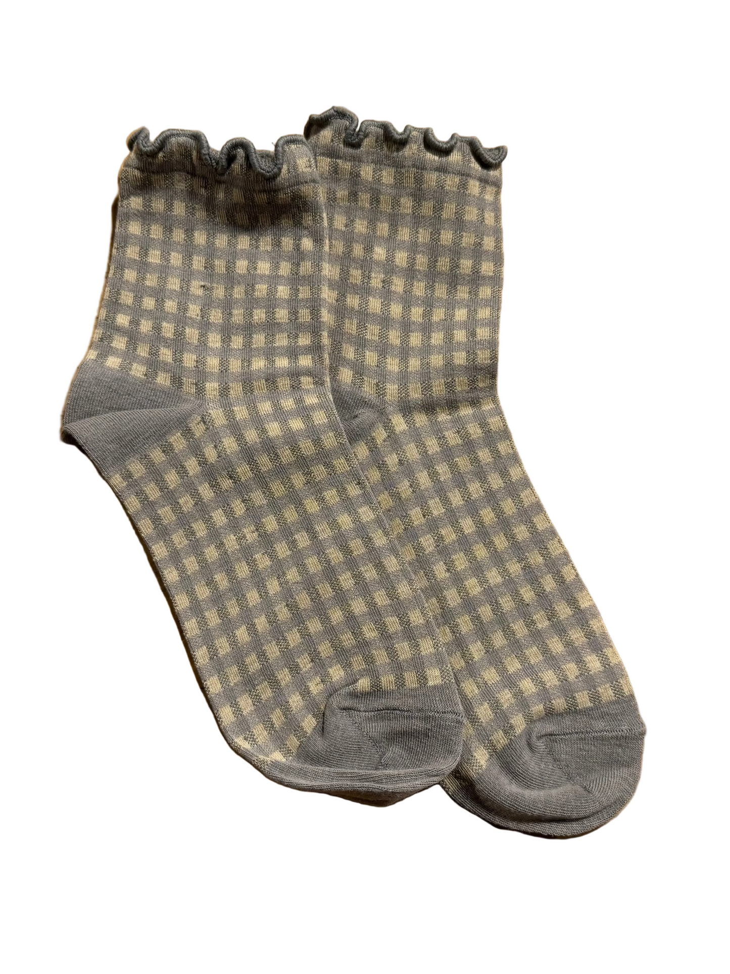Calcetines Mujer Vichy Cortos con Volante Gris