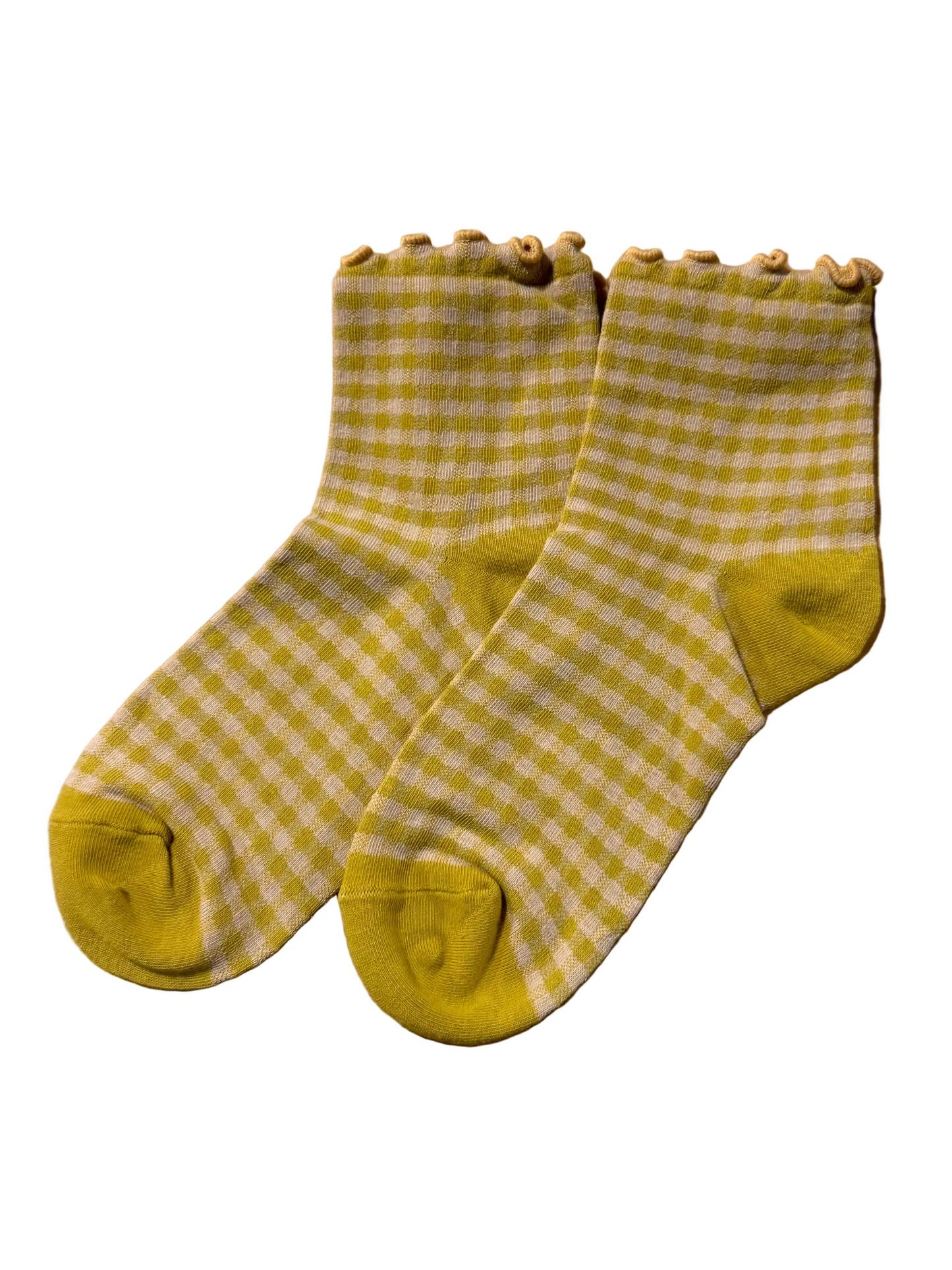 Calcetines Mujer Vichy Cortos con Volante Amarillos