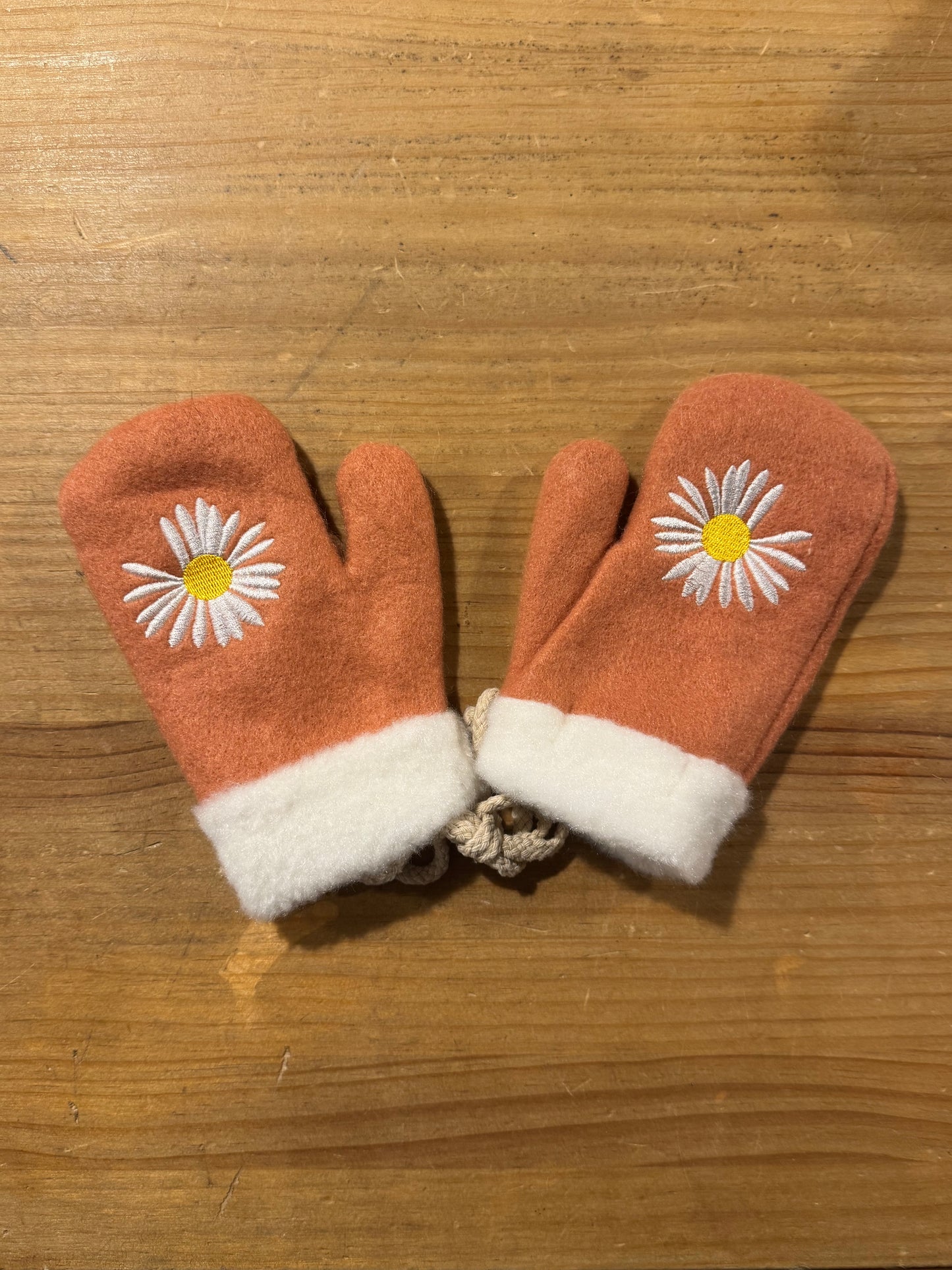Orange Kids Mitten with White Flower