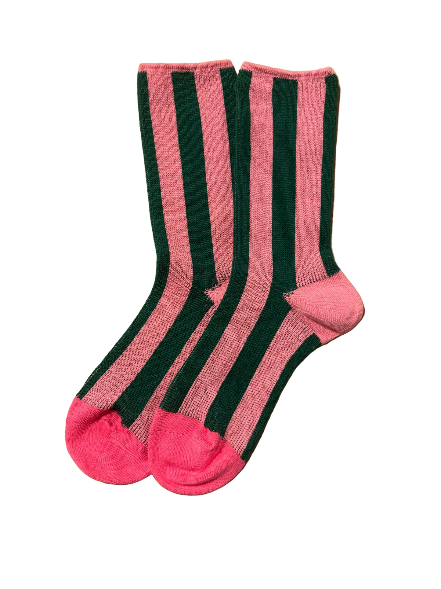 Calcetines Mujer Rayas Rosa y Verde Puntera Fucsia
