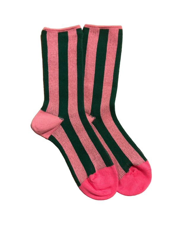 Calcetines Mujer Rayas Rosa y Verde Puntera Fucsia