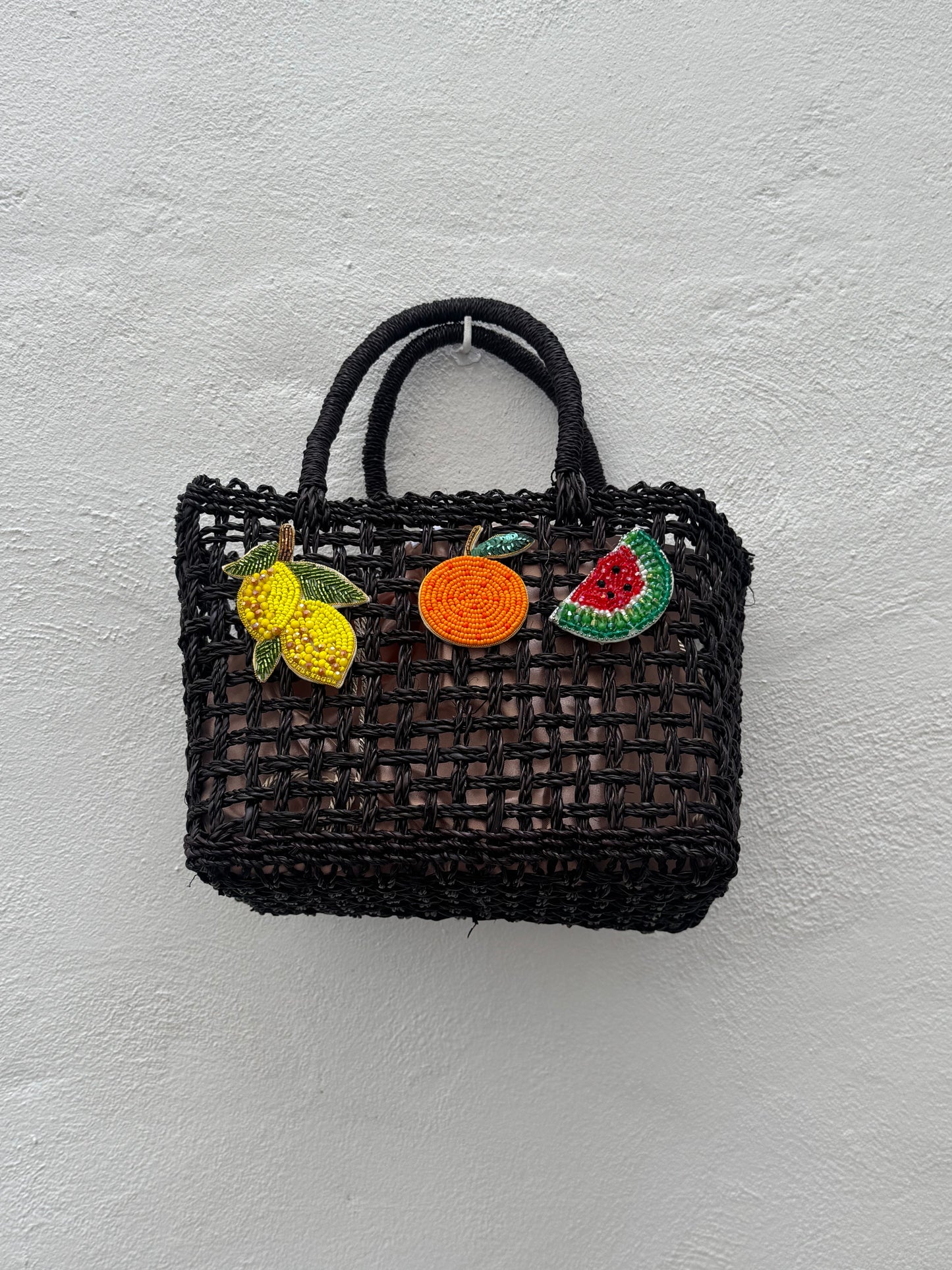 Bolso Capazo Cubo de Mano con Frutas de Predería S Natural Negro