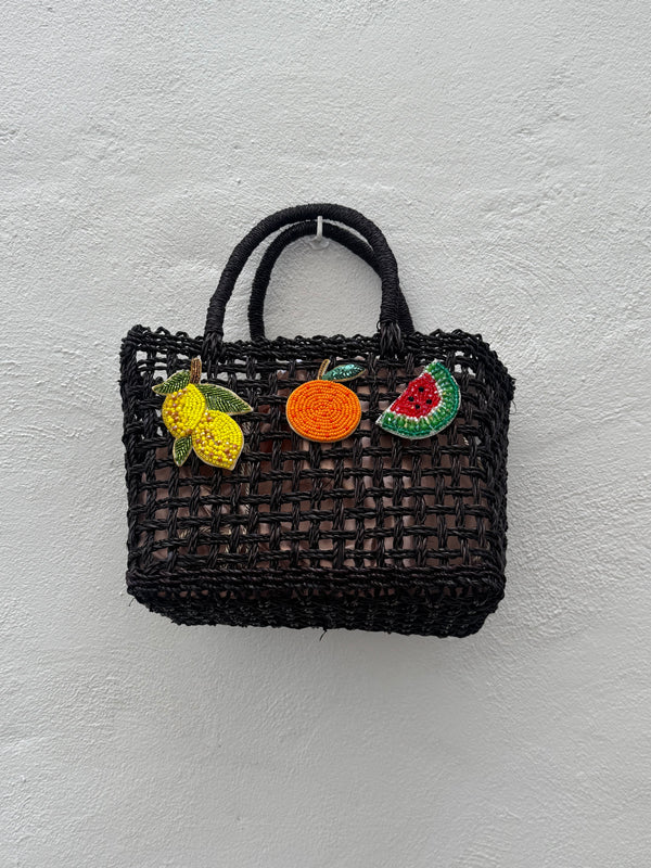 Bolso Capazo Cubo de Mano con Frutas de Predería S Natural Negro