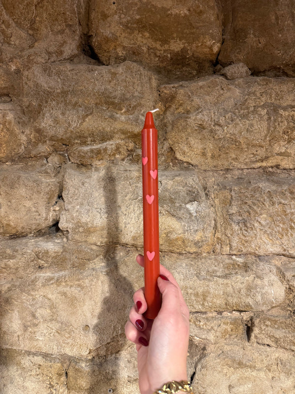 Vela de Candelabro Rojo Corazones Rojos
