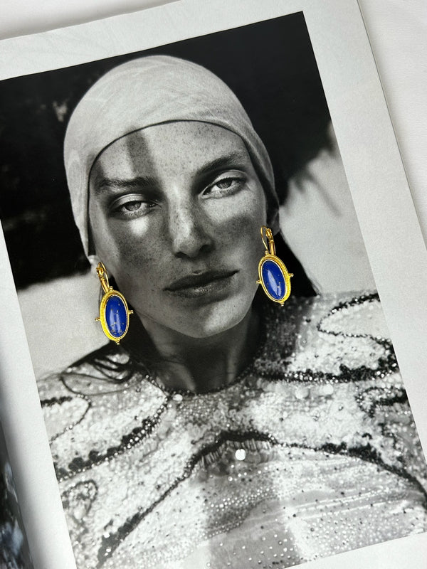 Pendientes Dorado Piedra Redonda Azul