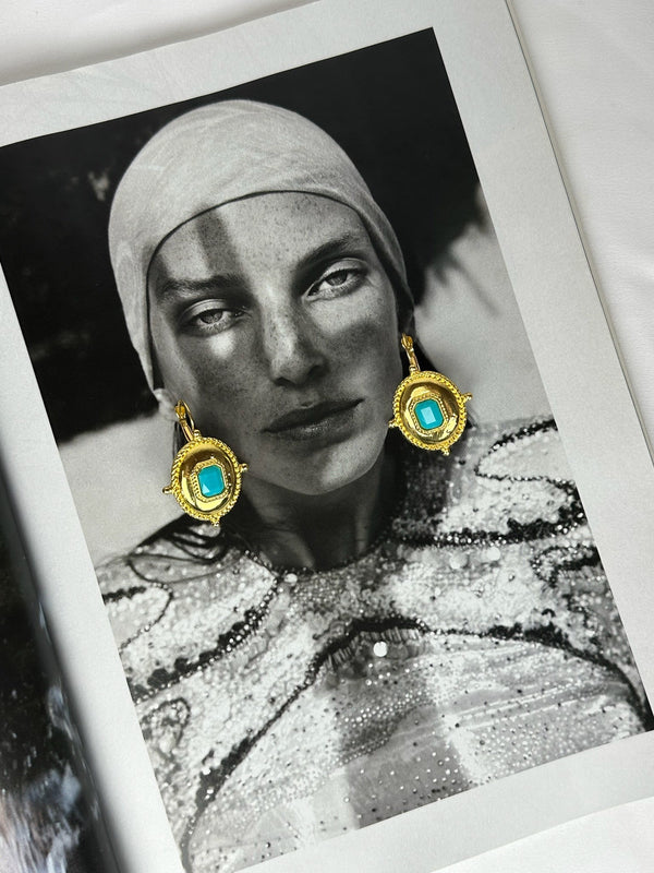 Pendientes Dorado Piedra Turquesa