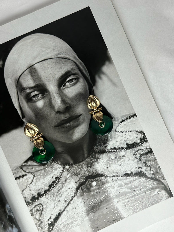 Pendientes Vintage Piedra Verde con Brillante