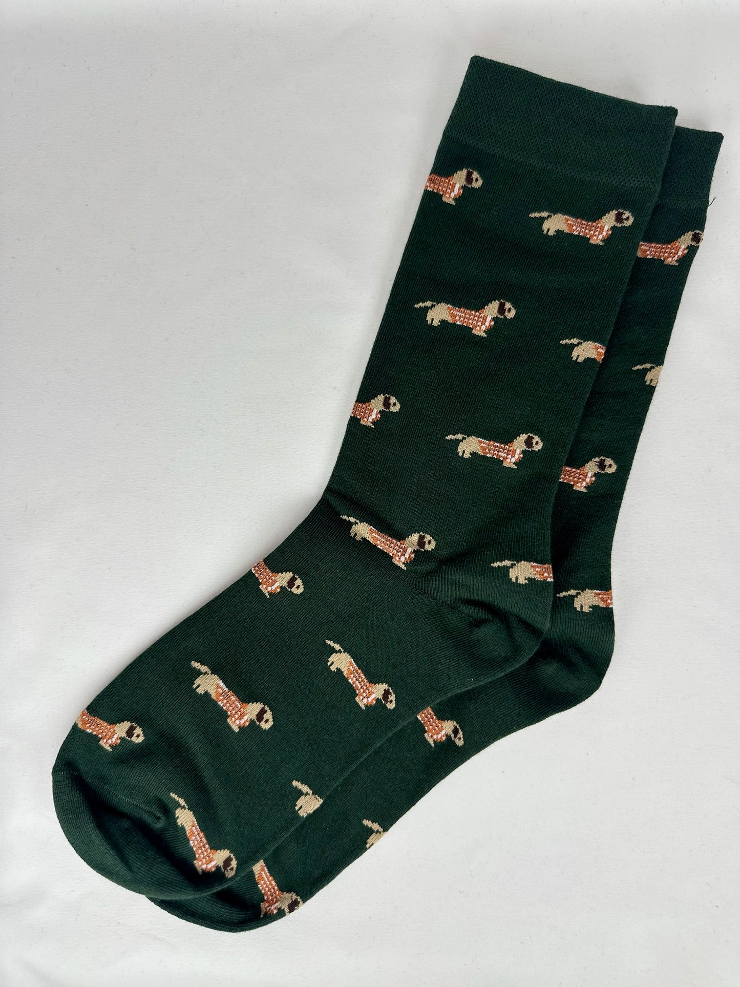 Calcetines Hombre Verde Perro Salchicha Teckel