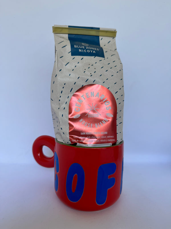 Pack Taza Coffee Roja y Azul con Café