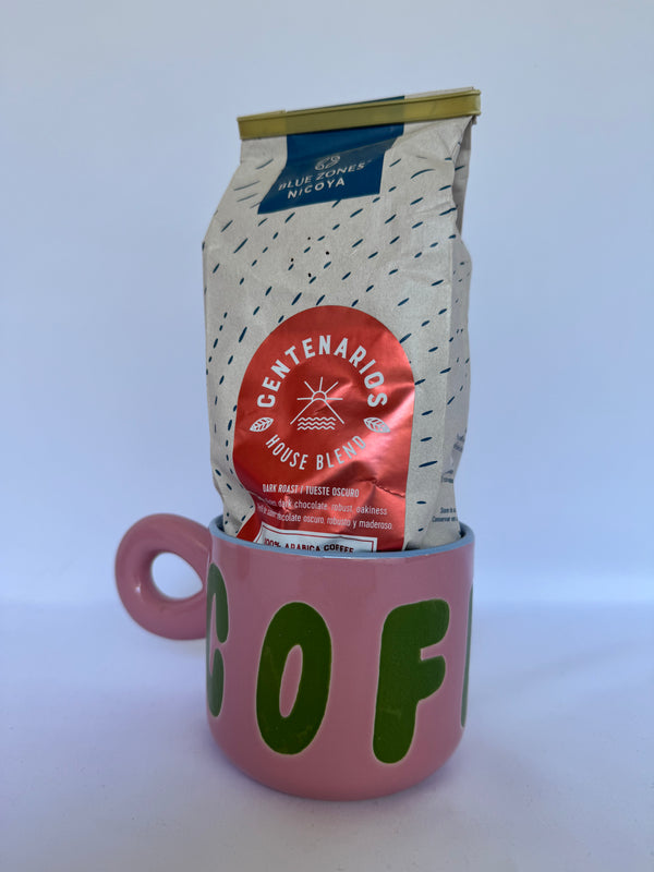 Pack Taza Coffee Rosa y Verde con Café