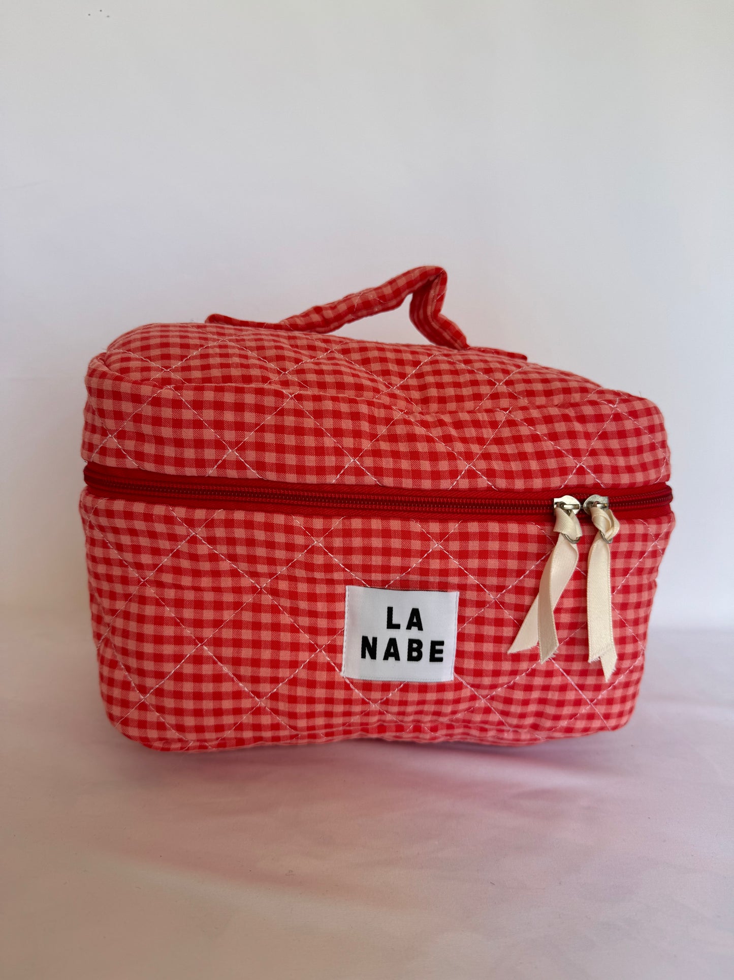 Neceser Grande Vichy Rojo Rosa con Asa