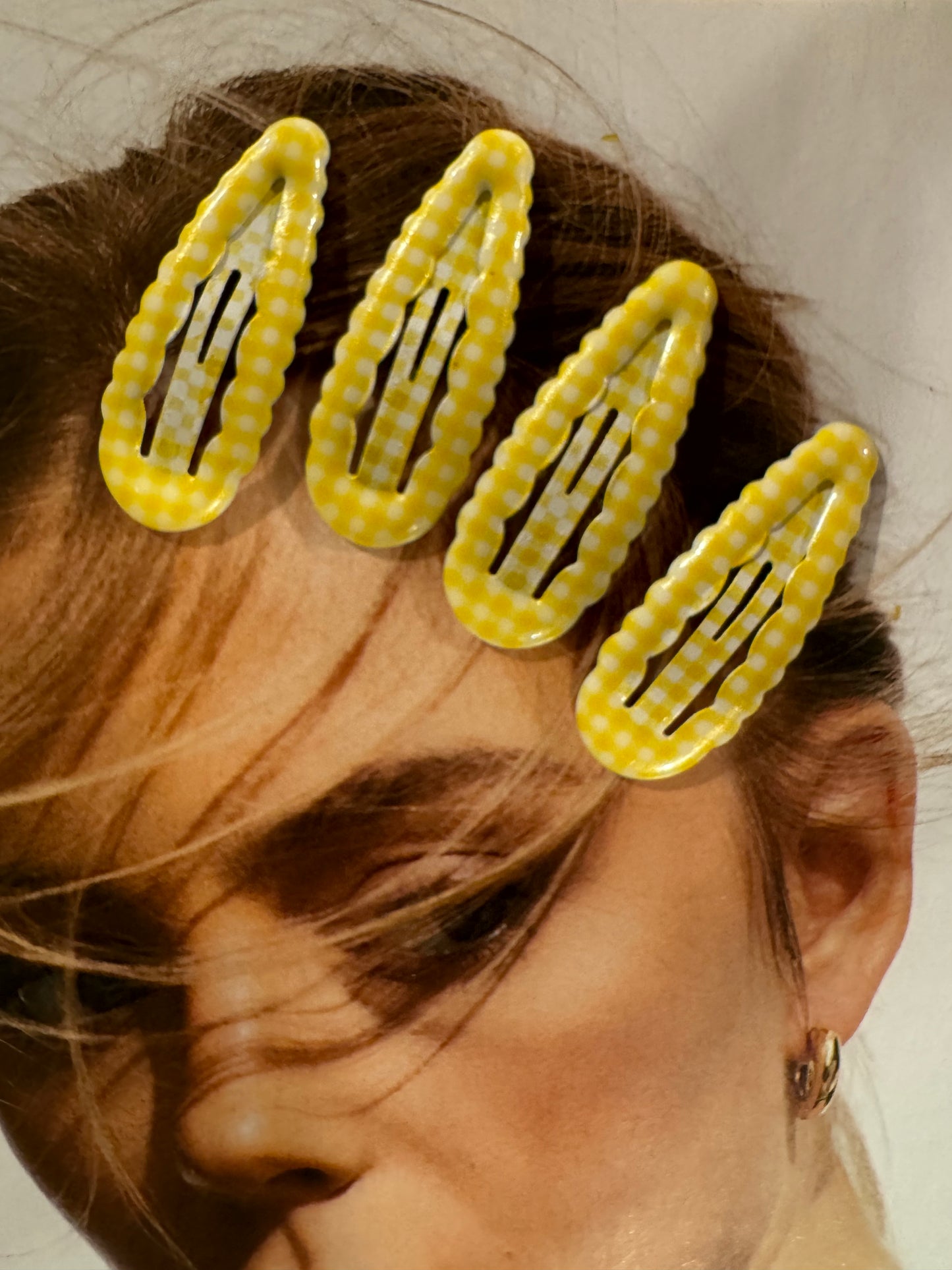 Pack 4 Horquillas Vichy Amarillo y Blanco