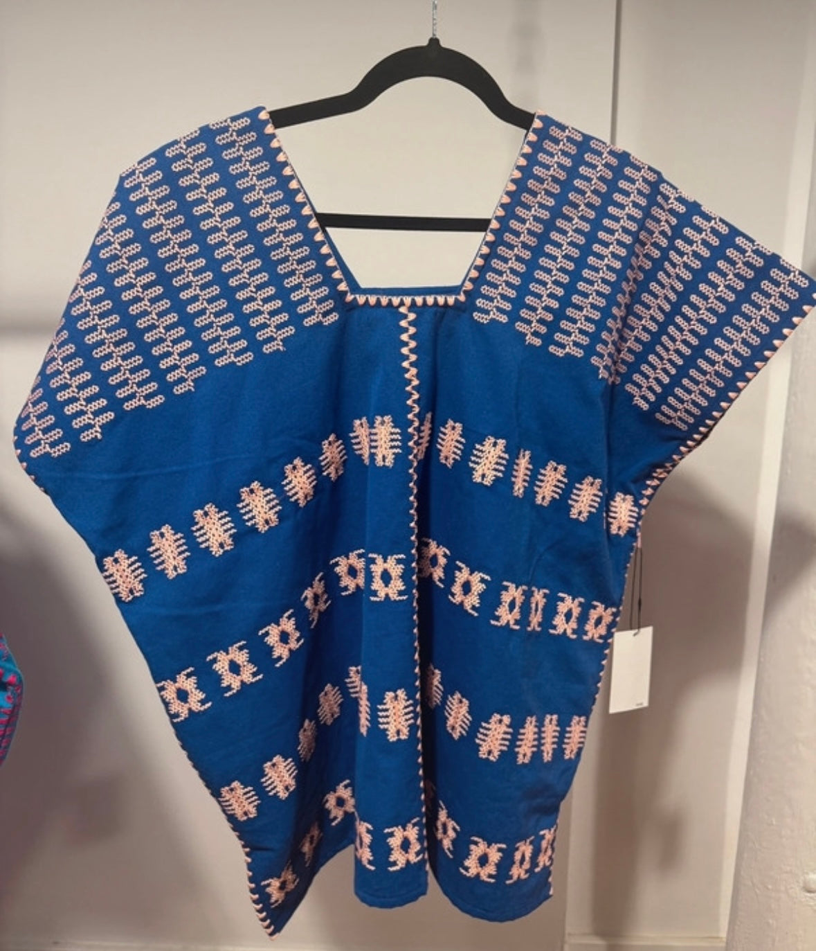 Huipil Corto Mexicano Azul Rosa