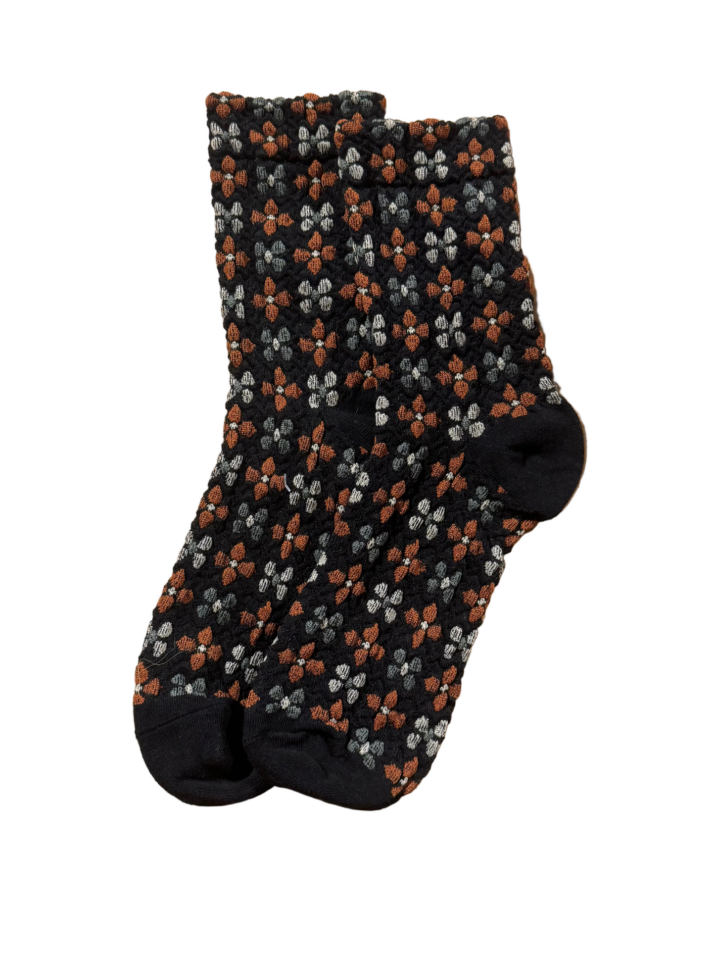 Calcetines Mujer Flores Fruncidas Negro