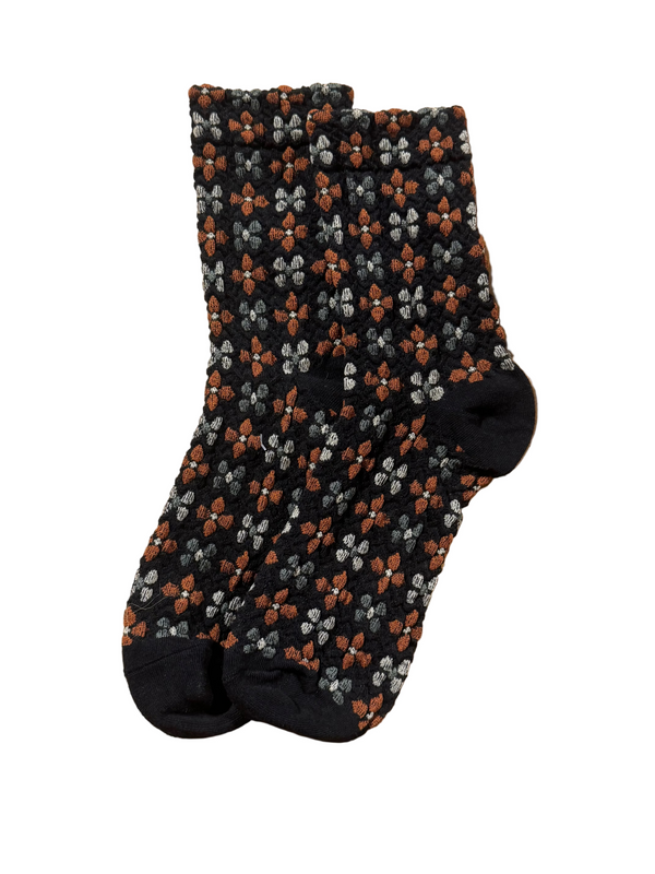Calcetines Mujer Flores Fruncidas Negro