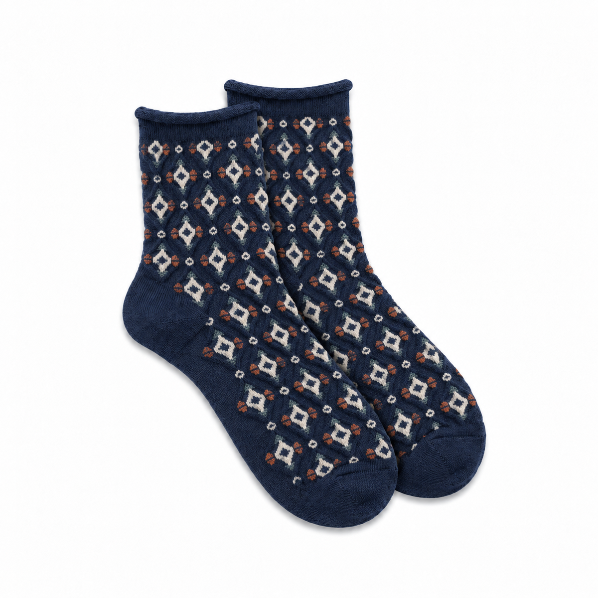 Calcetines Mujer Rombos Fruncidos Bordados