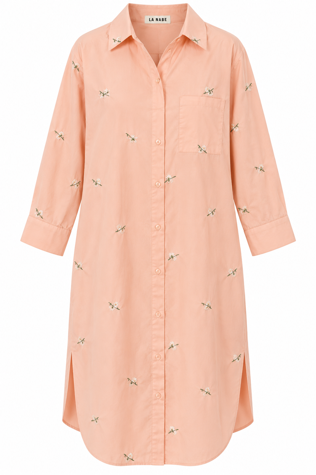 Vestido Camisero Midi Flores Bordadas