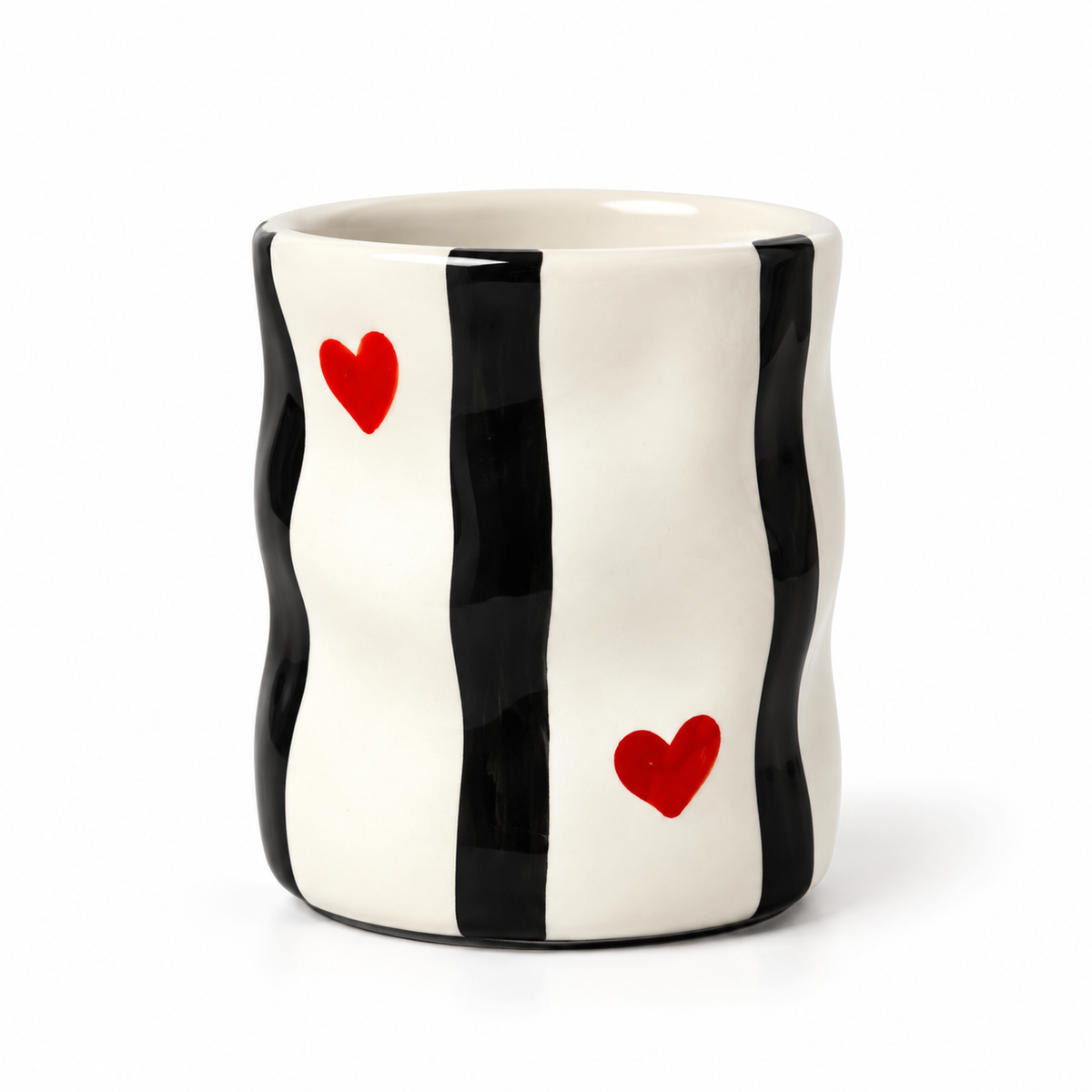 Vaso Rayas Negras con Corazones